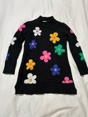 Truly Me Black Floral Knit Turtleneck Sweater - Multicolor Flowers